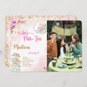 Gold & Pink Tea Party Photo Invitation