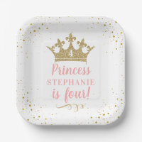 Gold Pink Tiara Crown Birthday Party Square