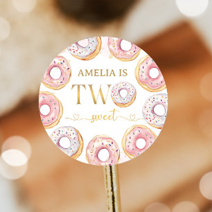 Gold Pink two Sweet Doughnut Birthday Sticker