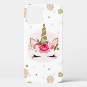 Gold & Pink Unicorn Flower Blooms Trendy Cute iPhone 12 Case