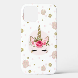 Gold & Pink Unicorn Flower Blooms Trendy Cute iPhone 12 Case