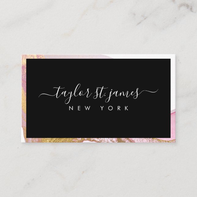 Gold Pink Watercolor Black Border Business Card (Front)