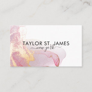 Gold Pink Watercolor Calligraphy Painting Splatter Business Card