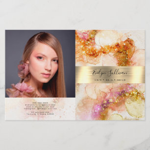 gold pink watercolor faux foil bifold brochure