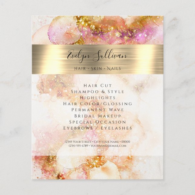 gold pink watercolor faux foil flyer (Front)