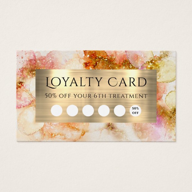gold pink watercolor faux foil loyalty card (Front)