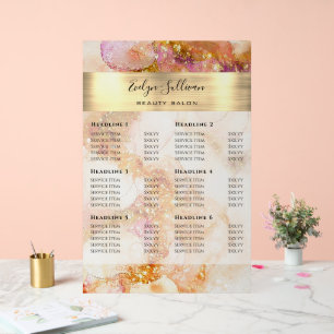 Gold Pink Watercolor Faux Foil Price List Acrylic Sign