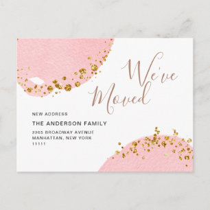 Gold Pink Watercolor Moving Announcement Postcard
