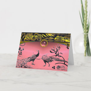 GOLD PINK WEDDING LOVE BIRDS THANK YOU CARD