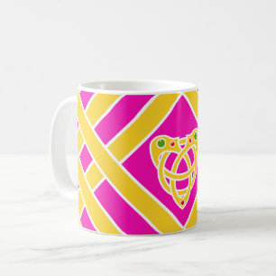 Gold/pink/white bands, stripes, Celtic heart knot Coffee Mug
