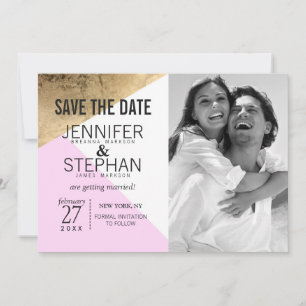 Gold Pink White Geo Triangles Save the Dates Date