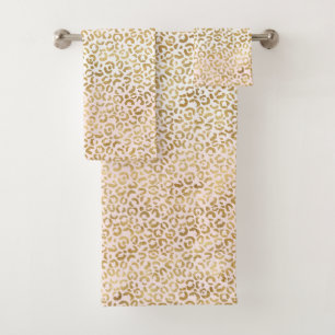 Gold Pink White Leopard Print     Bath Towel Set