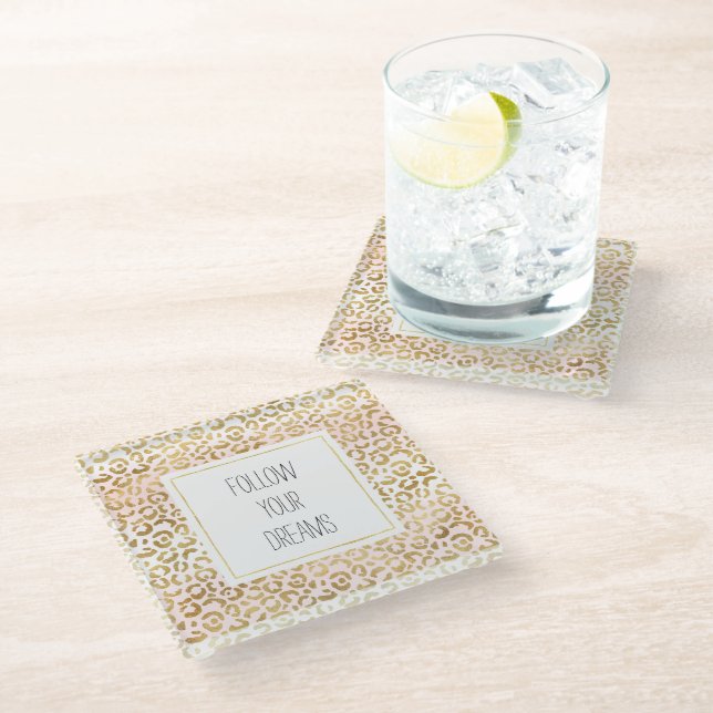 Gold Pink White Leopard Print         Glass Coaster (Angled)