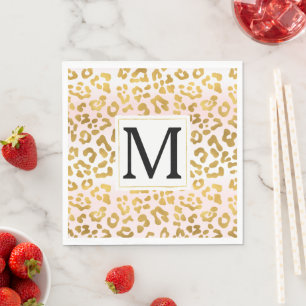 Gold Pink White Leopard Print Monogram        Napkin