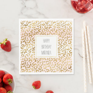 Gold Pink White Leopard Print   Napkin