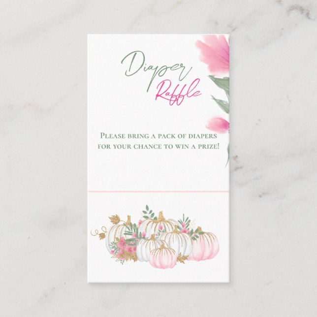 Gold Pink White Pumpkin Baby Diaper Raffle Game Business Card (Front)