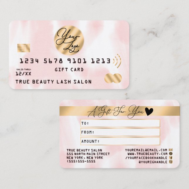 Gold Pink White Watercolor Credit Gift Certificate (Front/Back)