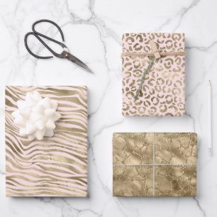 Gold Pink Zebra Animal Print      Wrapping Paper Sheet