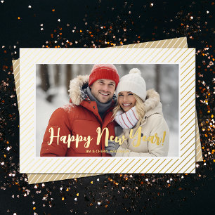 Gold Pinstripe Foil Happy New Year Holiday Card