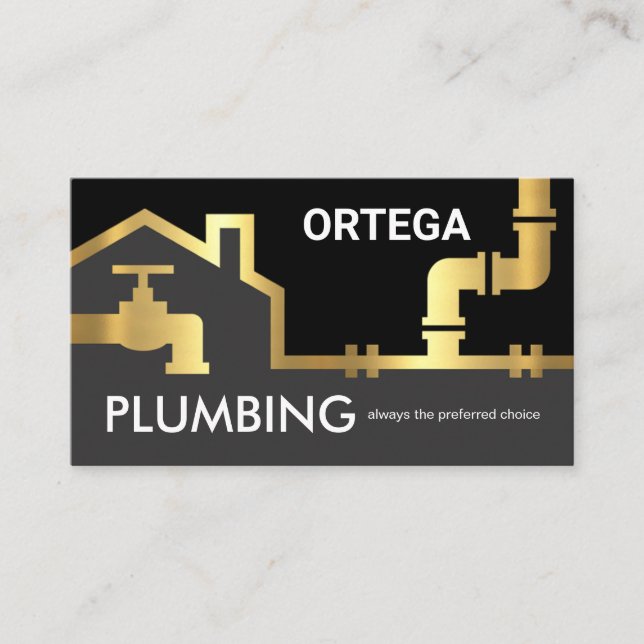 Gold Pipes Building Frame Plumber Service Business Card (Front)