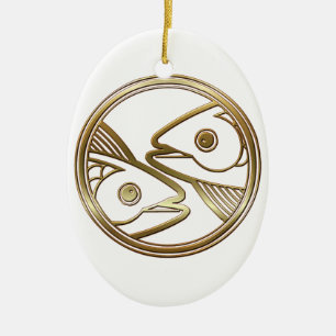 Gold Pisces Zodiac Fish Astrology Sign Ceramic Ornament