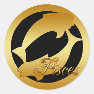GOLD PISCES ZODIAC SIGN CLASSIC ROUND STICKER