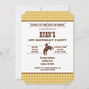 Gold Plaid Cowboy Rodeo Birthday Invitation