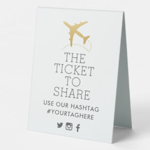 Gold Plane Travel Theme Party Hashtag Sign