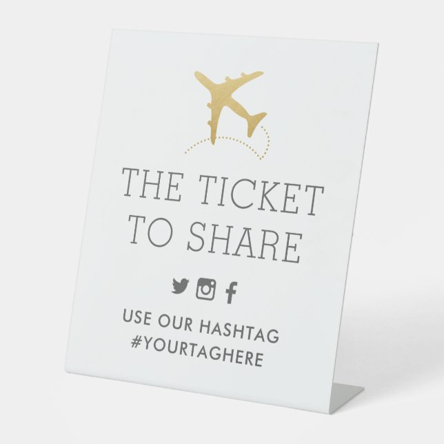 Gold Plane Travel Theme Party Hashtag Sign (Front)