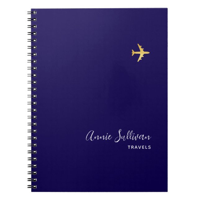 Gold Plane Travels Blue Notebook (Front)