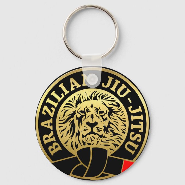 Gold Plated Brazilian Jiu Jitsu Lion Key Ring (Front)