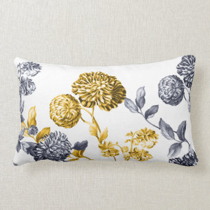 Gold & Platinum Modern Botanical Floral Toile Lumbar Cushion