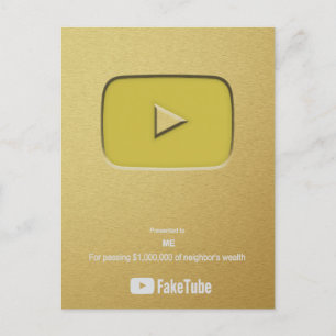 Gold Play Button FakeTube Postcard