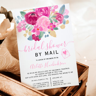 Gold plum floral watercolor bridal shower by mail invitation