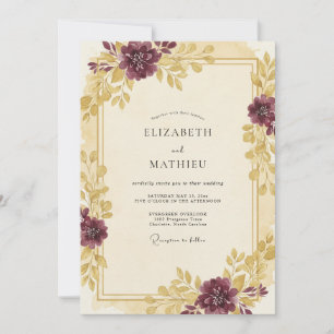 Gold Plum Foliage Eucalyptus Wedding Invitation