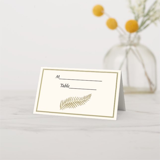 Gold Plume Feather Ivory BG Escort Place Cards (Back)