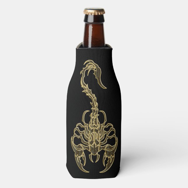 Gold poisonous scorpion very venomous insect bottle cooler (Bottle Front)