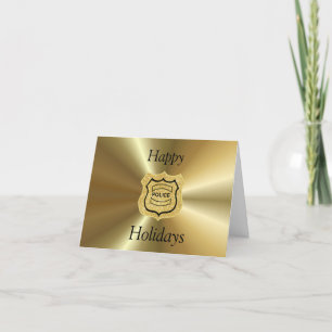 Gold Police Badge or Shield Christmas Card