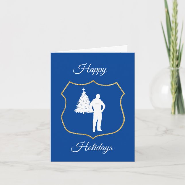 Gold Police Shield Outline Christmas Card (Front)