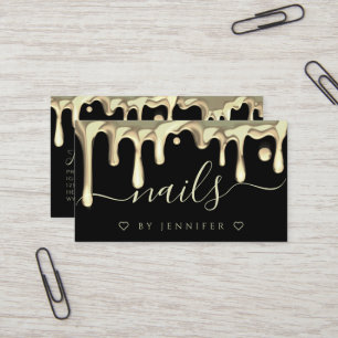 Gold Polish Drips Nails Artist QR Code Black Business Card
