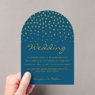Gold Polka Dot - Blue & Gold - Wedding Acrylic Invitations