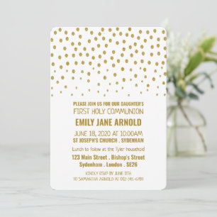 Gold Polka Dot, First Holy Communion Invitation