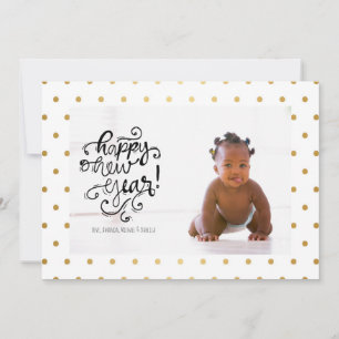 Gold Polka Dot Happy New Year Photo Card