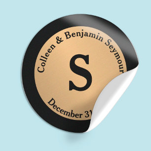 Gold Polka Dot Monogram Personalised Wedding Classic Round Sticker