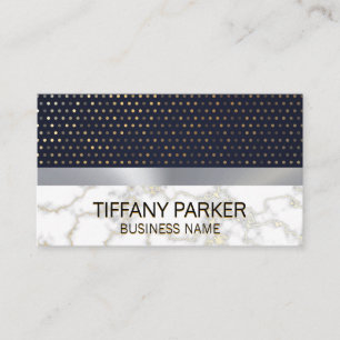 Gold Polka Dot Pattern Metallic Silver Marble Business Card
