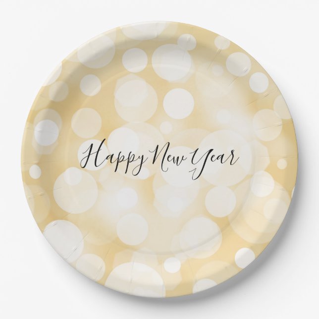 Gold Polka Dot Pattern New Year's Paper Plates (Front)