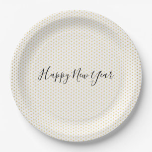 Gold Polka Dot Pattern New Year's Paper Plates