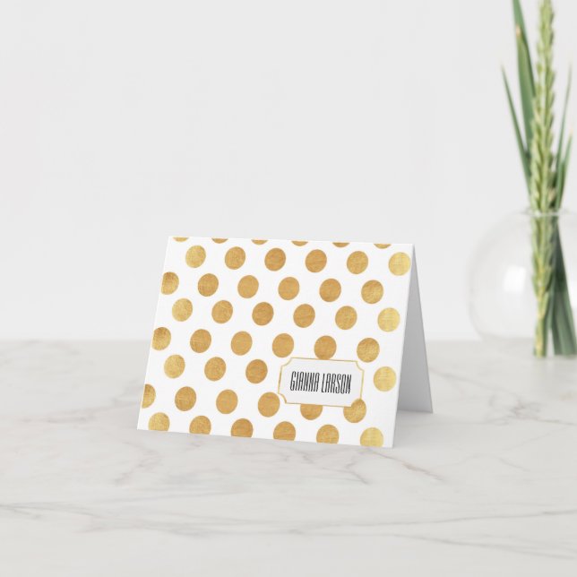 Gold Polka Dot Personalised Folded Note Card (Front)