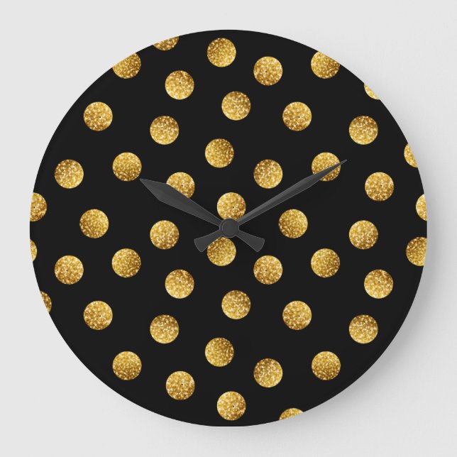 Gold Polka Dot: Sparkling Seamless. Large Clock (Front)