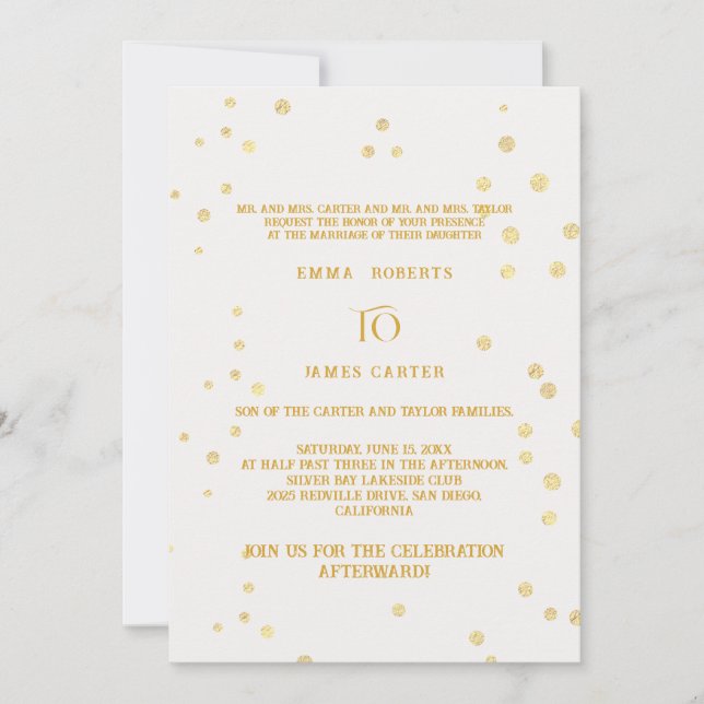 Gold Polka Dot Wedding Invitation (Front)